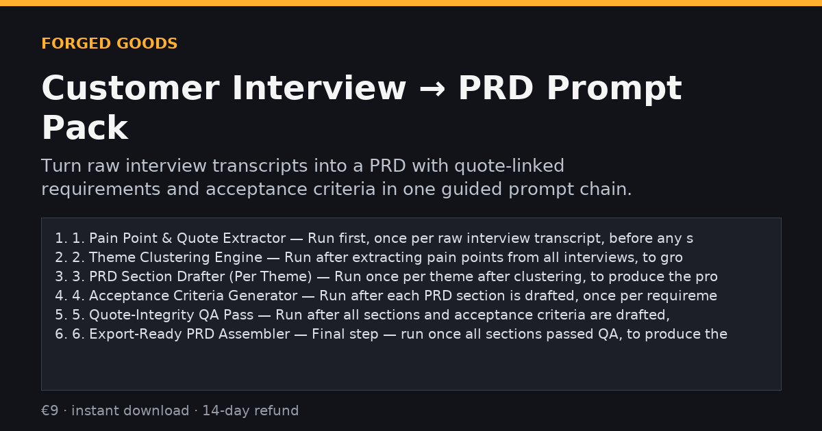 Customer Interview → PRD Prompt Pack preview